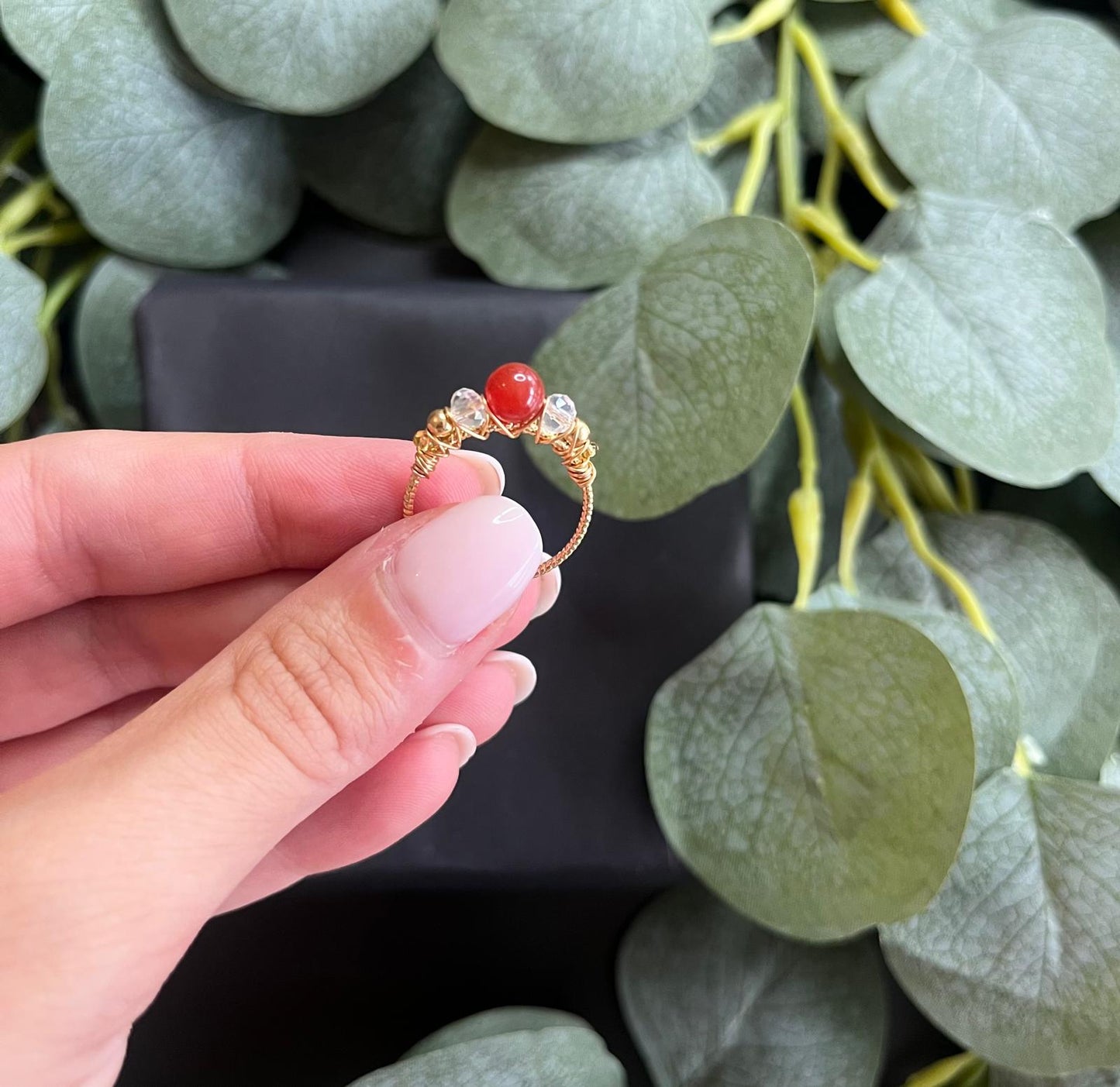 Roter Achat Ring (Größenverstellbar)