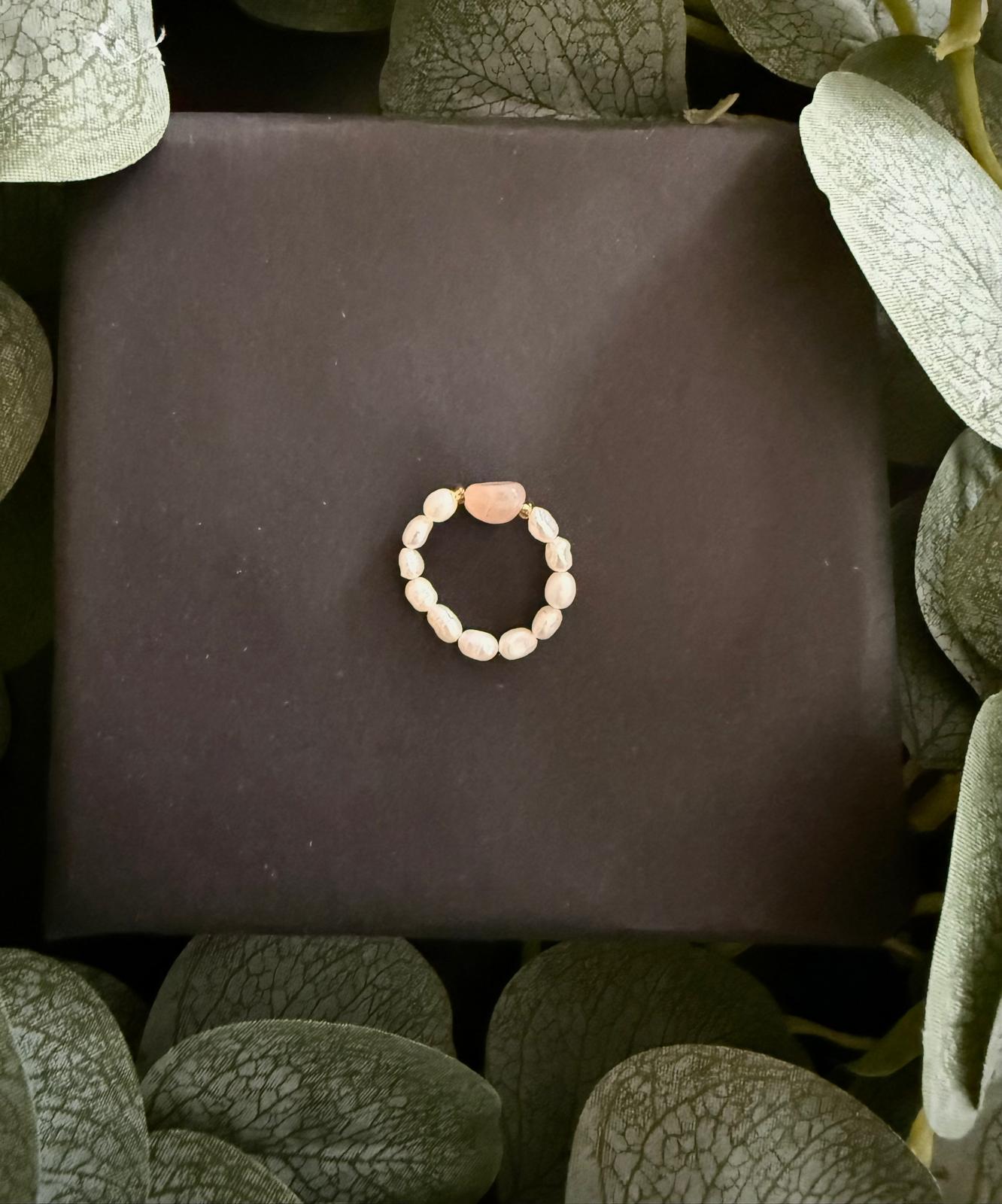 Süßwasserperlen Sonnenstein Ring (elastisch)