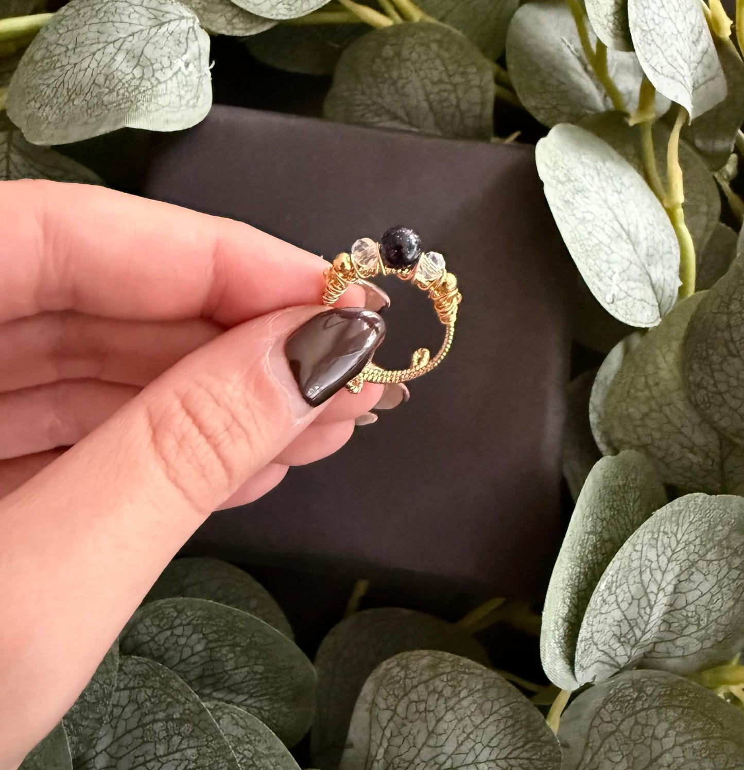 Schwarzer Turmalin Ring (Größenverstellbar)