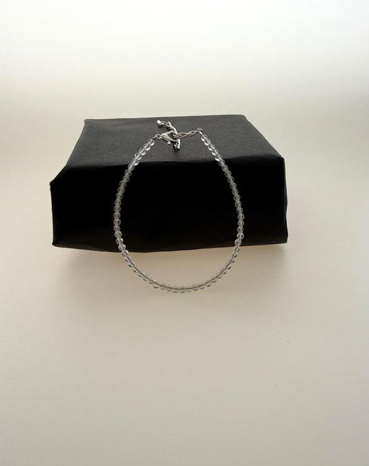 Klarer Quarz Fußkette (Silber, Größenverstellbar)