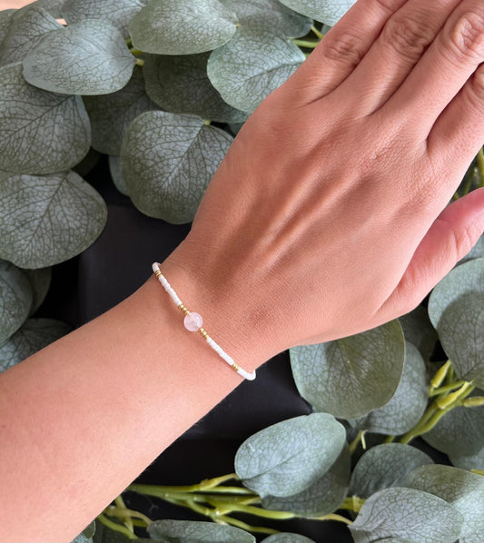 Rosenquarz Armband mit Verschluss (Gold)