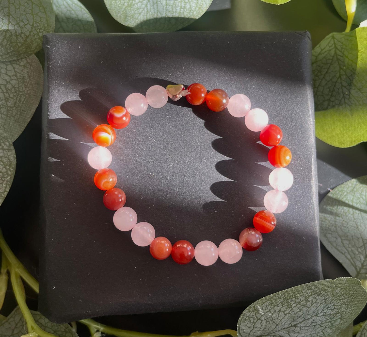 Carneol& Rosenquarz mit Herzcharm (Rosegold) Armband