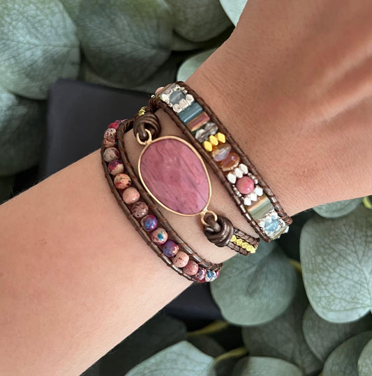 Rhodonit/Japsis Wickelarmband (Größenvertsellbar)