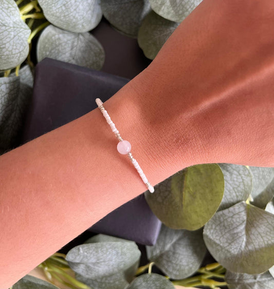 Rosenquarz Armband mit Verschluss (Silber)